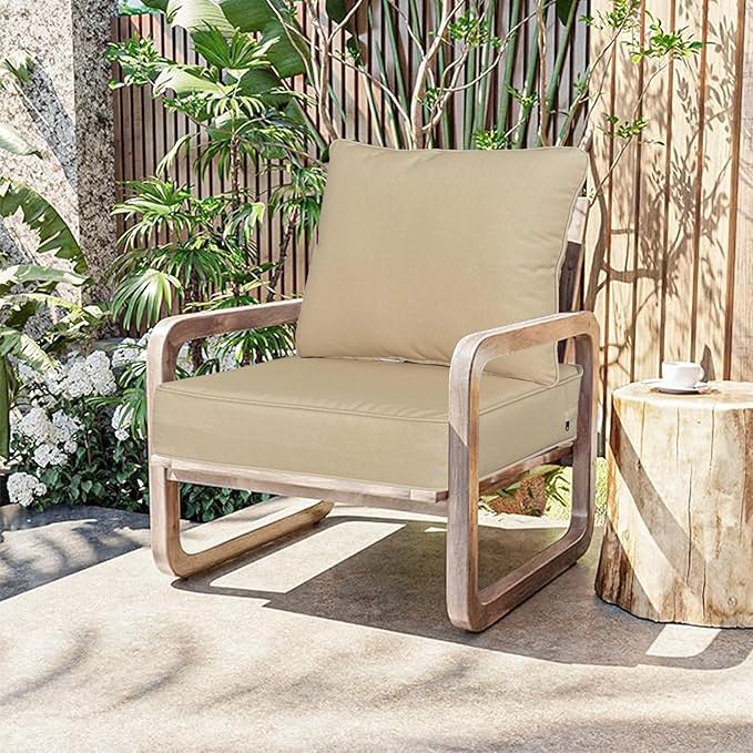 COZYVIDA Outdoor Deep Seat Cushion Set of 1, 24"x24" Seat & 25"x22.5" Back, C0 Water-Resistant Breathable Polyester, UV-Resistant 1000+ Hrs, 30D Foam with Recycled Fiber Fill,Beige