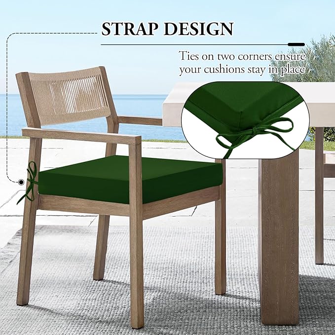 Wellsin Outdoor Chair Cushions for Patio Furniture - Outdoor Cushions for Chairs - Water Resistant Patio Chair Cushions Set of 4, 18.5"X16"X3", Forest Green