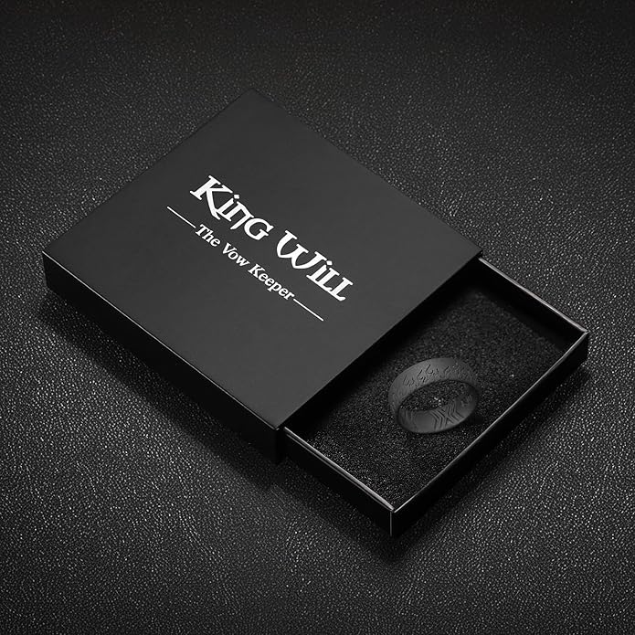 King Will Silicone Ring for Men and Women, 1.8mm Ultra Thick 6.6mm Width, Dome Metallic Style Comfort Fit - Breathable Durable Flexible Wedding Band