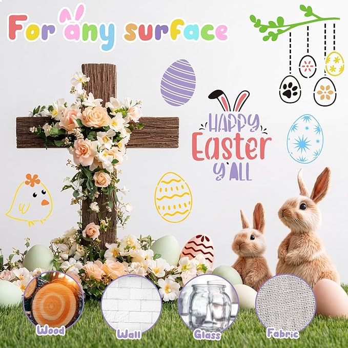 Marspark 66 Pcs Spring Easter Small Stencils for Crafts Reusable 3 Inch Stencils for Painting on Wood DIY Craft Paint Template for Wall Home Decor Card Rock Canvas Drawing Holiday (Bunny Egg)