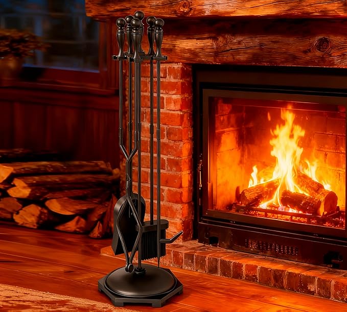 Fire Beauty Fireplace Tools Set 5 Pieces Wrought Iron Fire Tool Set for Outdoor/Indoor Fireplace Accessories Set