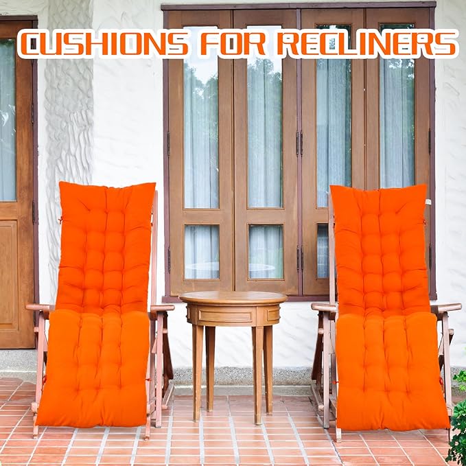 Bucherry 67 x 19 Inch Chaise Lounge Cushions Soft Lounge Chair Cushion Gravity Chair Cushion Sofa Lawn Furniture Cushion Pad with 6 Tie for Outdoor Indoor Patio Home Without Headrest (Orange,2 Pcs)