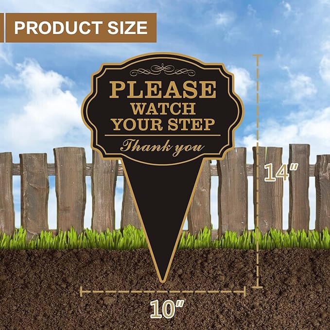 Double Sided Yard Sign, 10"x14" Caution Watch Your Step Garden with Stake, Rust-Free Metal Please Watch Your Step Sign Outdoor, UV Printed Safety Sign for Walkway or Lawn (WATCH YOUR STEP-1PACK)