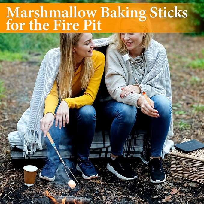 32 Inch Marshmallow Roasting Sticks Bulk, 24PCS Long Extendable Forks Smores Skewers for Smores Hot Dog Fire Pit Camping Cooking Skewers Accessories Campfire Marshmellow