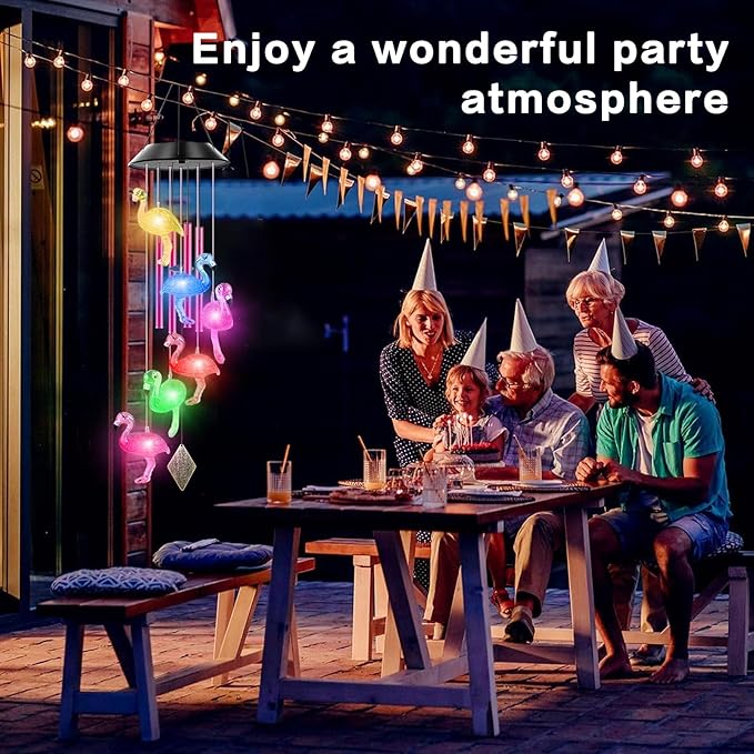 Solar Powered Flamingo Wind Chimes with 4 Music Aluminum Tubes, Flamingo Wind Chimes for Outside,Best Gifts for Mom Grandma Women Wife Aunt Sister, Unique Mobile Wind Chime, Garden Yard Decor