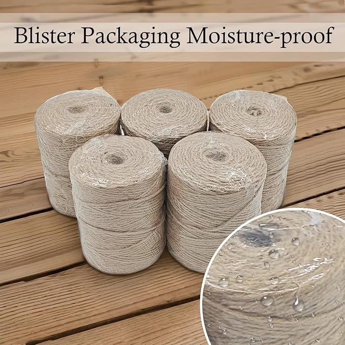5 PCS Twine String Bulk 3000 Feet Long, 2mm Thin Jute Twine for Crafts, Hemp Rope Wrapping, Packing Gardening, Crochet Knitting Macrame Decor, 600 Feet Each Roll