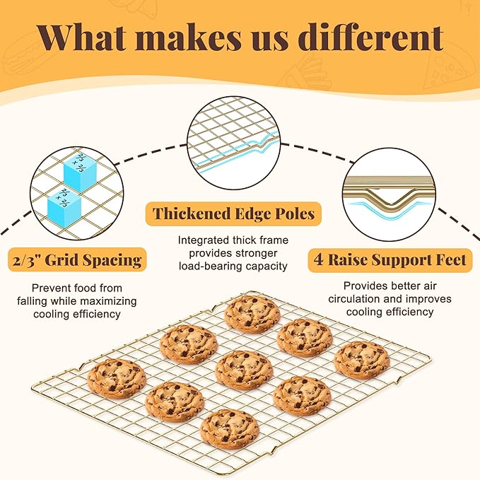 Cooling Racks for Cooking and Baking - 2 PCS 10" x 15" Grid Wire Baking Rack for Oven Cooking, Baking, Grilling, Roasting - Dishwasher Safe Bacon Rack - Fits Jelly Roll Cookie Sheet Pan
