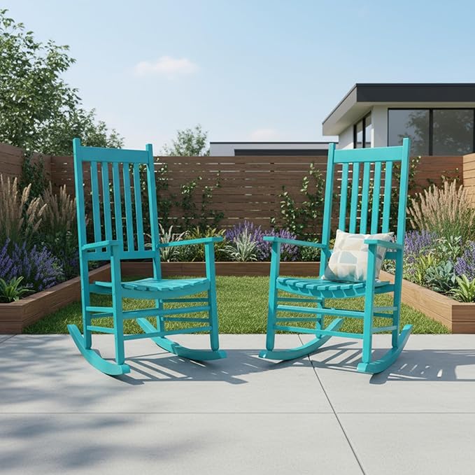 Shine Company Vermont Rocking Chairs, Outdoor Front Porch Rocker Set of 2, Aruba