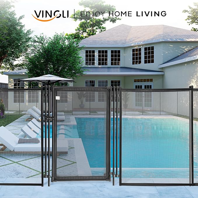 VINGLI 4ft High Pool Fence for Inground and Above Ground Pools, Black Mesh Removable Safety Fencing, Heavy-Duty Protective Barrier for Garden & Backyard (4×2.5FT)