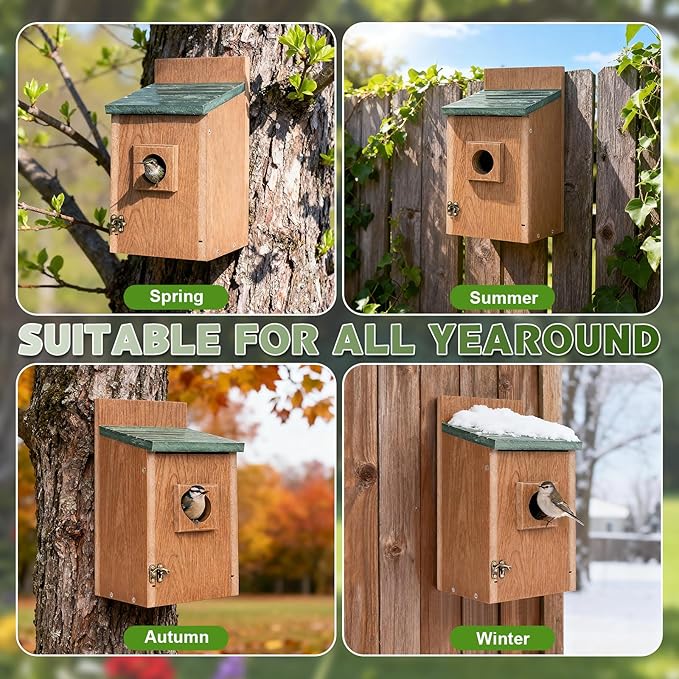Gtongoko Recycled Plastic Bird Houses for Outside Clearance 1-1/2" Entrance Hole Blue Birdhouses for Outdoors with Air Vents Green & Brown Nesting Box for Cardinals Swallows Finches Chickadee 1 Pack