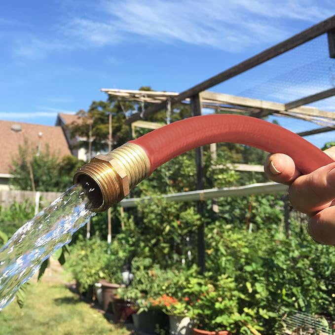 Flexon Flextreme 5/8" x 50ft Red Synthetic Performance Rubber Garden Hose – Lightweight, All-Weather Flexibility, Heavy-Duty, Kink-Resistant, Solid Brass Couplings, Watering Hose for Lawn & Garden
