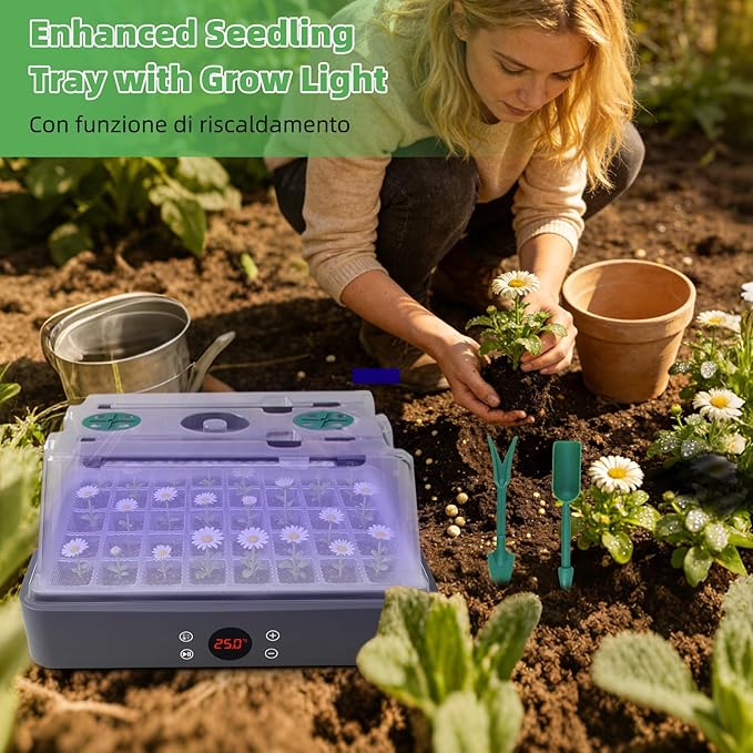 40-Cell Self-Watering Seed Starter Tray with Grow Light, 1-24H Timer, Humidity Dome, Soil pH Meter, Gloves, Seedling Tools, Indoor Kit for Plant Germination, Herbs, Vegetables, Flowers