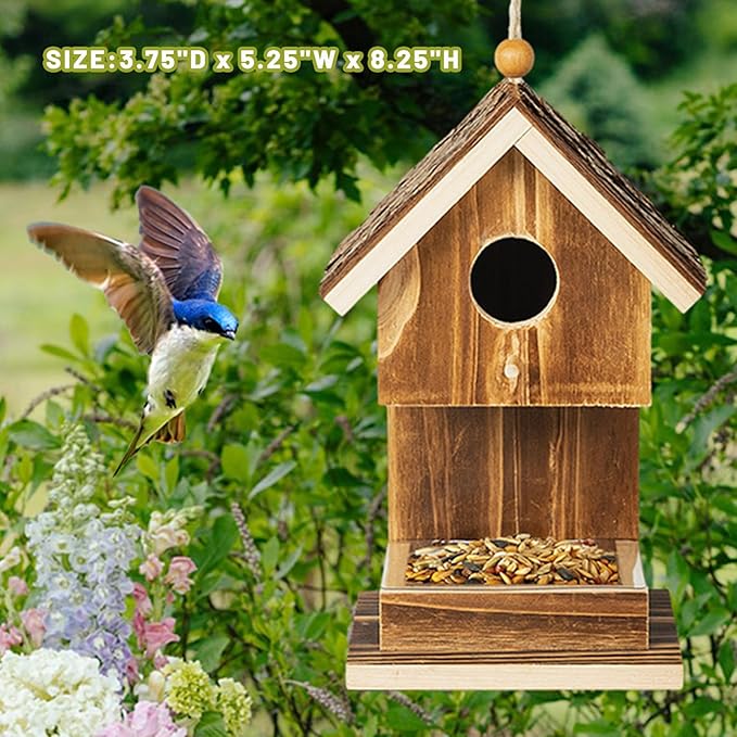 Bird Houses for Outside Hanging Bird House Feeder for Hummingbirds Cardinal Wren Bluebird Wild Birds Small Natural Wood Birdhouse for Country Cottages Farmhouse Outdoor Garden Decoration