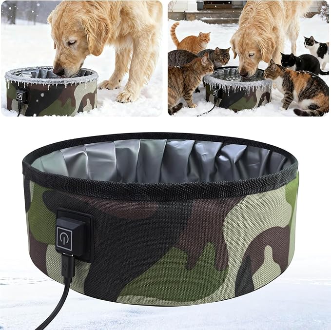 3L Heated Water Bowl for Pets -USB Powered, Foldable, Waterproof for Dogs, Cats, Squirrels, Rabbits, Chickens, and Bird - 3L Capacity – Winter Outdoor Use – Keeps Water from Freezing in Snowy Weather