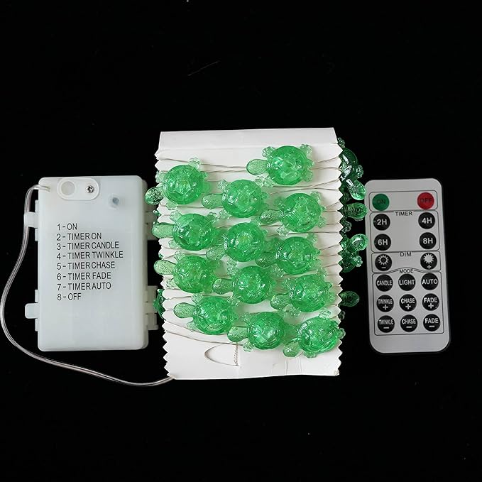 Decorman Turtle Decorative String Lights, 14ft 40 LED 8 Modes Warm White Weatherproof Battery Operated Ocean Theme Lights for Bedrooms Parties Weddings Gardens with Remote and Timer