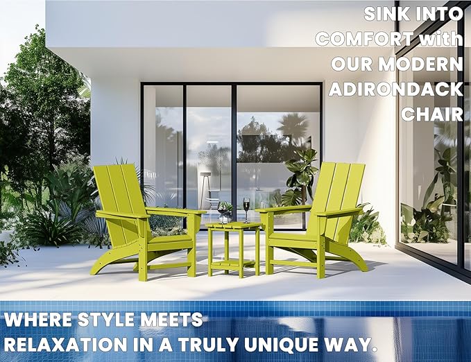 Modern Adirondack Chair, HDPE Plastic Patio Chairs for All Weather, Fire Pit Chair, Outdoor Lawn Chairs for Deck, Porch, Backyard, Garden, Avocado