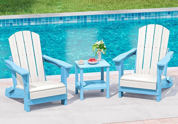 SERWALL Kids Adirondack Chair, HDPE Adirondack Chair for Children,All-Weather Resistant for Patio, Garden, Backyard - White and Light Blue