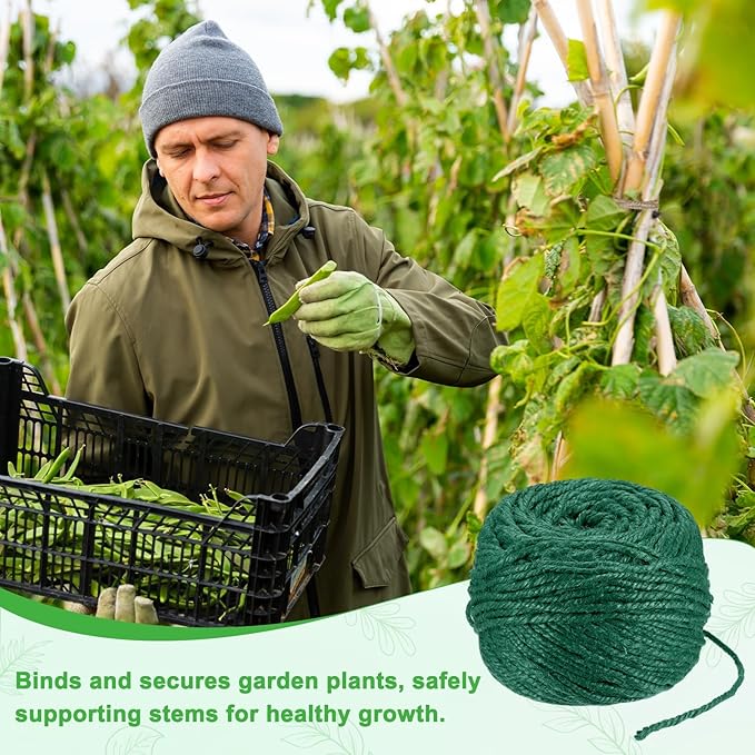 1-Pack Natural Jute Twine String, 3mm x 328ft/100m Long Garden Twine Balls for Crafts/Gift Wrapping/Gardening Plants, Durable Plant Ties Thick Rope [Dark Green]