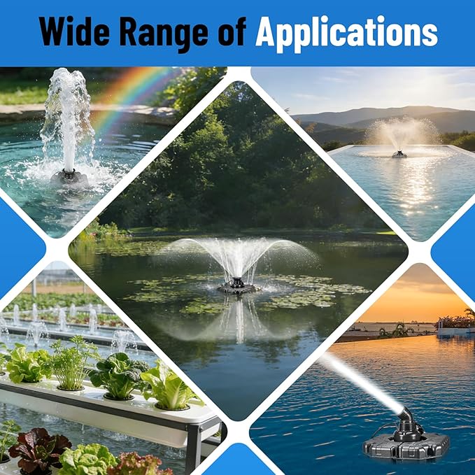 Pond Fountain Aerator, 1HP 15000 GPH Stainless Steel Floating Fountain with Timer, 100 FT Power Cord, 110V 750W, for Outdoor Backyard Water Garden