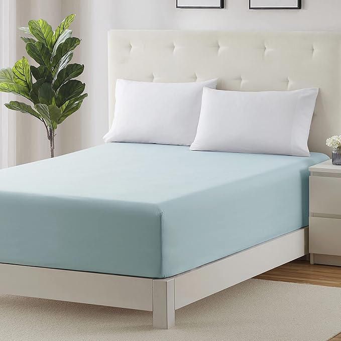 Clara Clark Fitted Sheet, Extra Deep Pocket Fits Deep Mattress, Luxury Soft Fitted Sheet Only, Twin XL - Extra Deep Aqua Light Blue