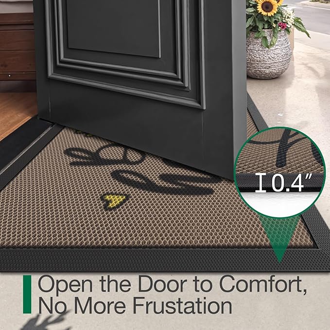 LUMI Outside Welcome Door Mat 32x59, Non Slip Durable Rubber Entrance Doormat, Low Profile Easy Clean Mats for Front Back Door Entryway Porch Garage, Bee Happy