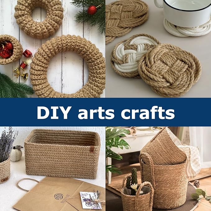 Vanhench Jute Rope 5MM (1/5 inch) 106 ft 6Ply Twisted Heavy Duty and Thick Twine Rope Bulk for Crafts Projects Cat Scratcher Post Tree Gift Wrapping Arts & Crafts Home Decoration Packing Christmas