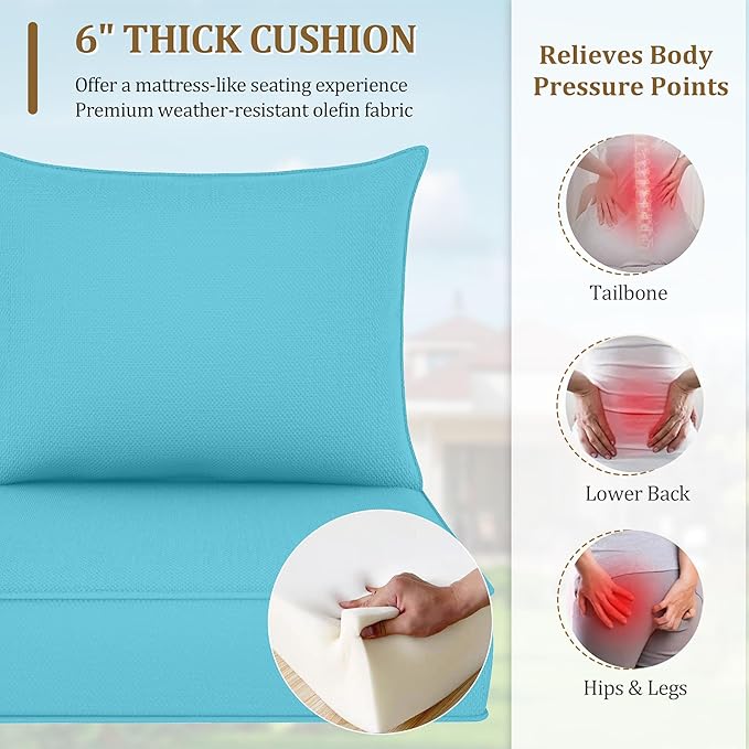 Outdoor Deep Seat Cushion Set, Fade Resistant Patio Chair Cushions, 24x24x6 Inch Patio Sofa Furniture Pad with Removable Cushion Covers (Lake Blue, 24''Lx24''Wx6''H-1pcs Set)