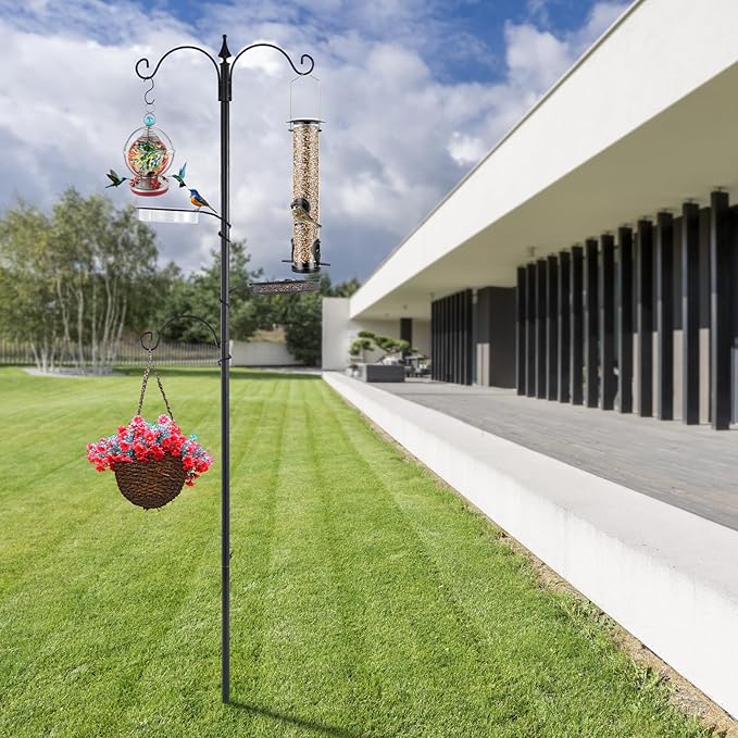 Backyard Expressions Bird Feeding Station Kit - 75" Bird Feeder Pole with 5 Prong Base and Stand for Outdoors - Black