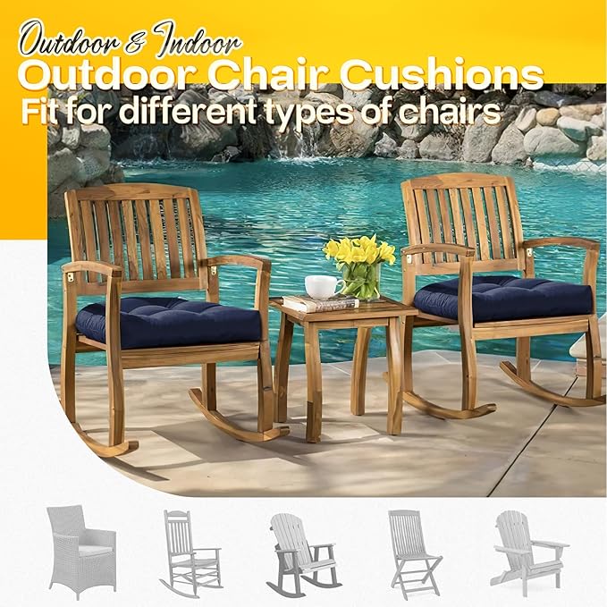 MAGIC ELEPHANT Outdoor Chair Cushions Set of 2, Memory Foam Seat Cushion Pads for Wicker Chair and Patio Furniture, 19 x 19 Inches (Blue)