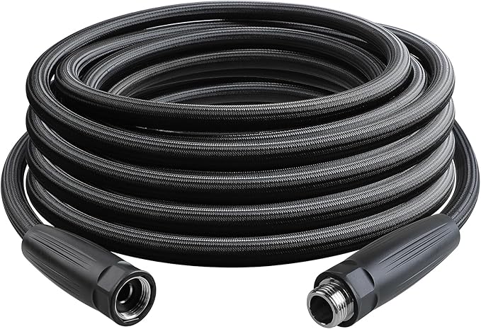 HQMPC Garden Hose 5/8"IDx30' Hose Stiff And Rigid Light Weight Durable Non Kinking Water Hose Female Brass Hose Fittings 30 FEET Black