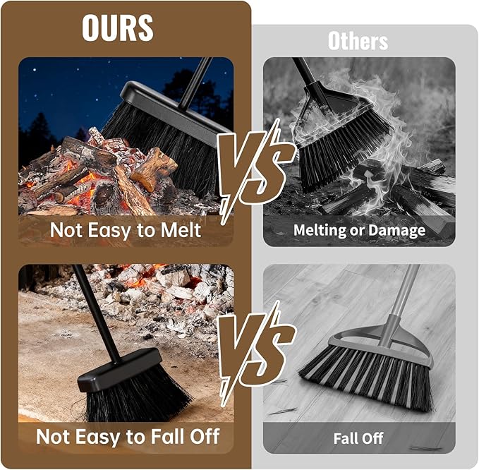 AMAGABELI Metal Fireplace Ash Shovel and Brush Set Accessories 32'' Rust Resistant with Smooth Long Handle Coal Shovel Hearth Broom Fire Place Tools Set Indoor Outdoor for Wood Stove Fire Pit
