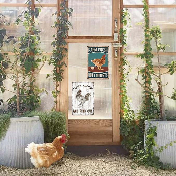 Chicken Coop Metal Signs for Outdoor, Funny Farm Tin Sign Vintage Decor Personalized Chicken Accessories Garden Yard Art Gifts for Chicken Lovers 8x12 Inch