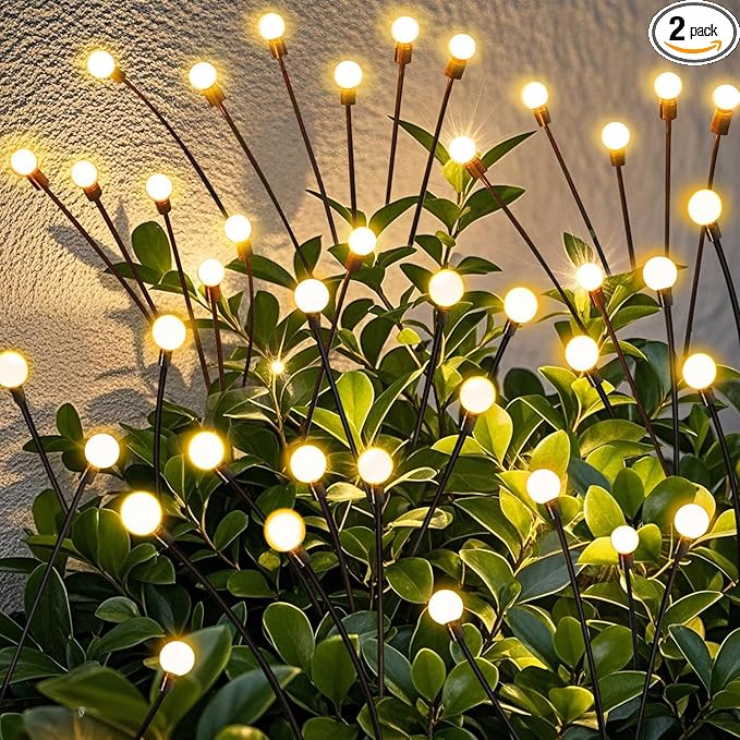 Solar Firefly Lights 16 LED Swaying Outdoor Waterproof Decorative Lights for Yard Patio Pathway Lawn Decorations (2 Pack, 8 Heads)