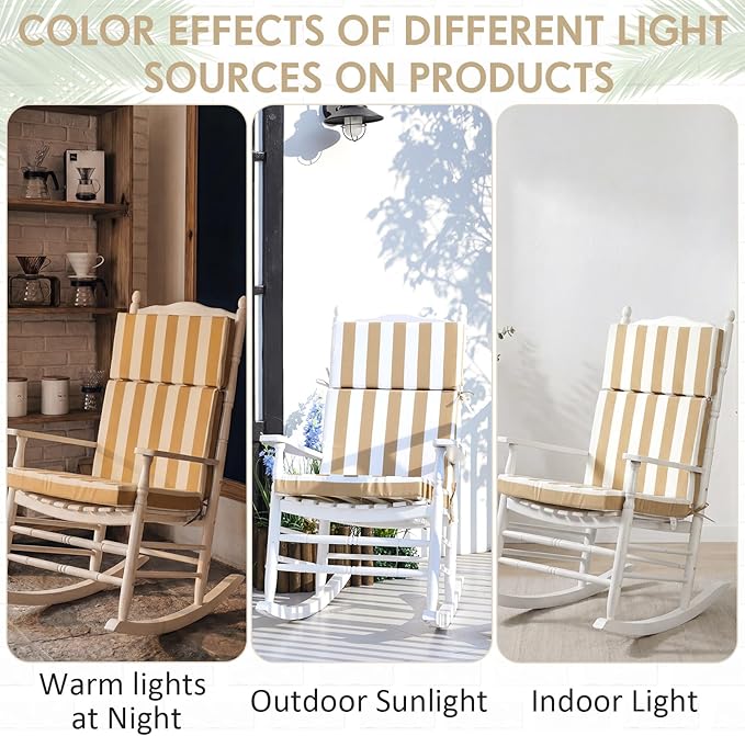 4 Pack Outdoor High Back Chair Cushion, 44 x 20 inches Patio Chair Cushions Waterproof Rocking Cushions Indoor Furniture Seat Pad, Weather Resistant (Stripe,Khaki White)