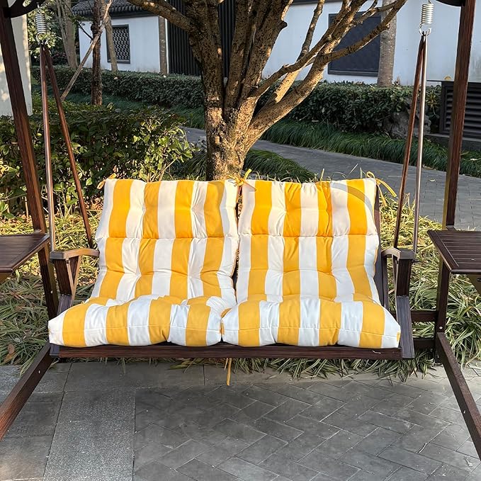 High Back Chair Cushions Set of 2, Adirondack Chair Cushion with Waterproof, Rocking Chair Cushion for Outdoor Patio, Garden Porch 45”x 22”x 4 (2, Yellow and White B)