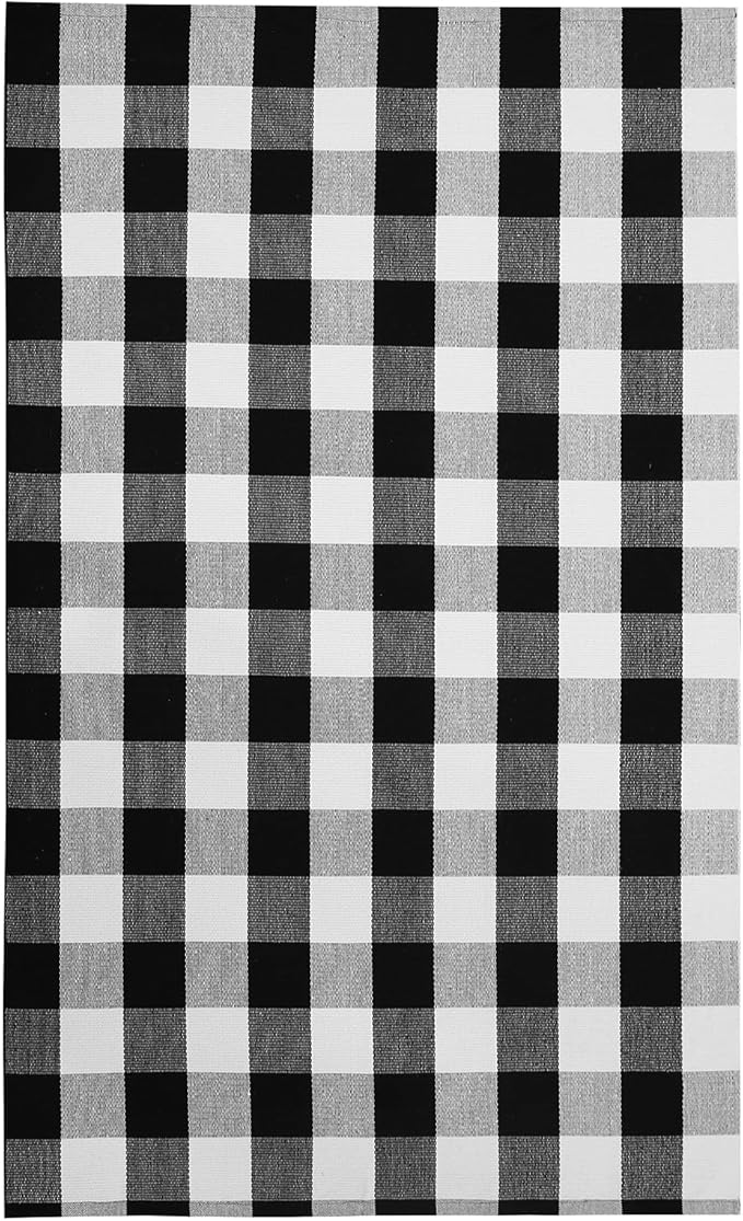 IOHOUZE Buffalo Plaid Checkered Rug 4x6 Ft Front Door Mats, Washable Area Rugs for Front Porch Decor, Spring Summer Welcome Mats Outdoor, Black White Rug for Farmhouse/Entryway/Home Entrance