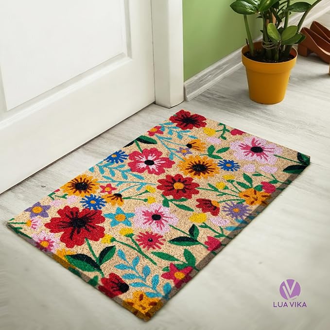 Coir Door mats Outdoor - Botanic - Welcome mats for Front Door - Coir Doormat Outdoor Entrance - 16''x27.5''