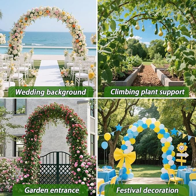 Thickened Tube GreenGiggle 100% Metal Heavy Duty Metal Garden Arch Trellis for Climbing Plants,16mm Steel Tubes,4.6ft Wx7.9ft H or 7.6ft Wx6.4ft H, Birthday Party Wedding Arch Decoration