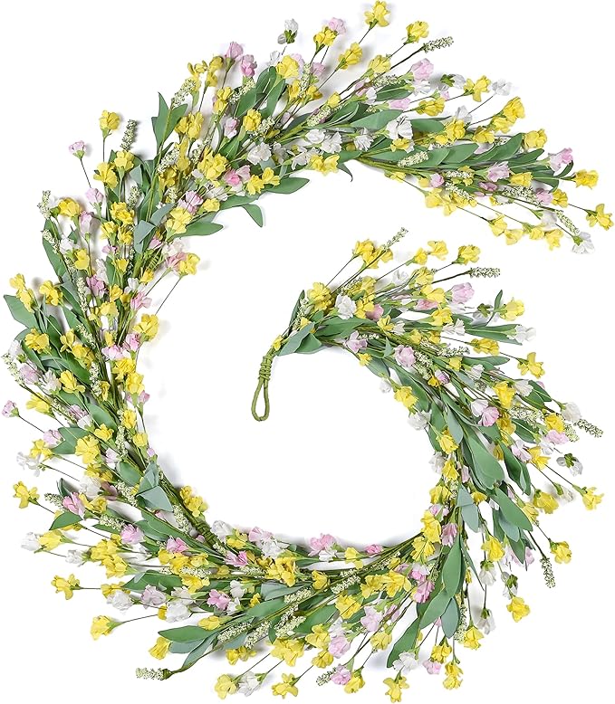Artgar Flower Garland 6Ft Spring/Summer Garland Floral Garlands for Mantle All Year Round Paper Garlands Decor for Indoor Outdoor Home Wedding Arch Porch Stair Backdrop Year Round Decor (Yellow)
