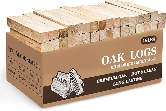Kiln Dried Oak Firewood Bark Free Hardwood Logs for Pizza Ovens Fire Pits Fireplaces Clean Hot Burning Lights Quickly 8in 15lbs