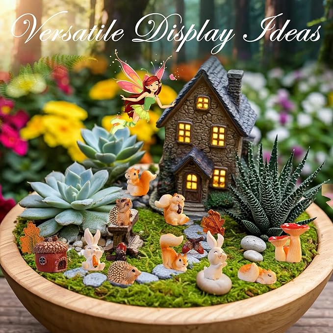 VerdantVibes Fairy Garden Accessories Kit – 16-Piece Miniature Woodland Decor with Pinecone House, Mushroom & Gift Box – Fairy Garden Figurines for Indoor Outdoor Fairy Garden Decorations