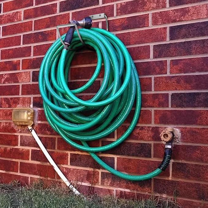 Garden Hose Holder Wall Mounted,304Stainless Steel Solid Hook Holds Up to 150Ft - Chrome