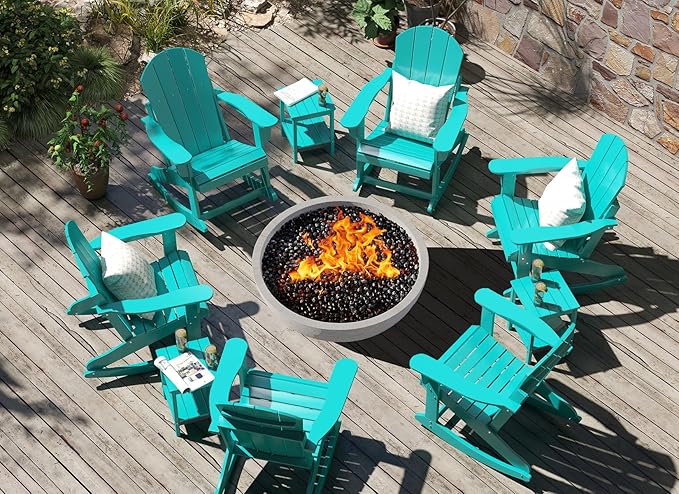 GREENVINES Adirondack-Rocking-Chairs | Set of 2 | HDPE Plastic | Porch Rocker Chair | for Outdoor Patio Deck | Weatherproof | Aqua