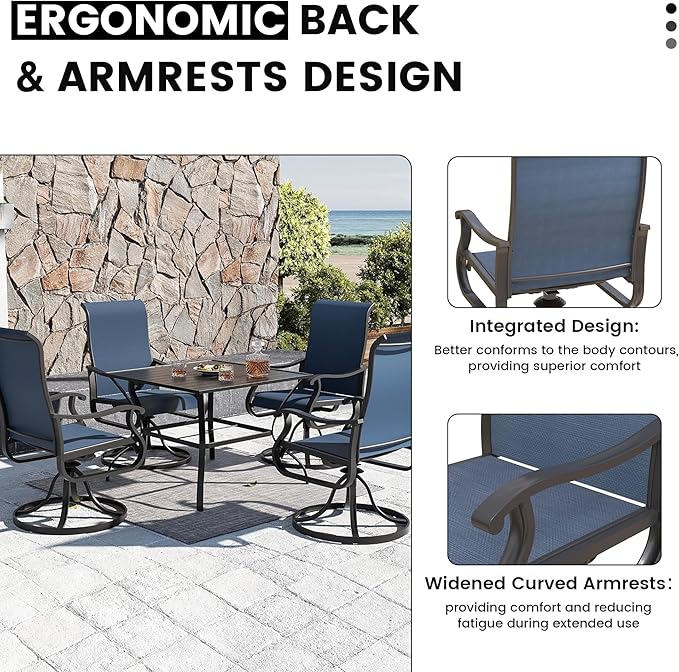 Patio Swivel Chairs Set of 6, Outdoor Dining Chairs with High Back, All-Weather Swivel Rocker Chair for Lawn, Porch or Garden (Navy Blue, 6 PCS)