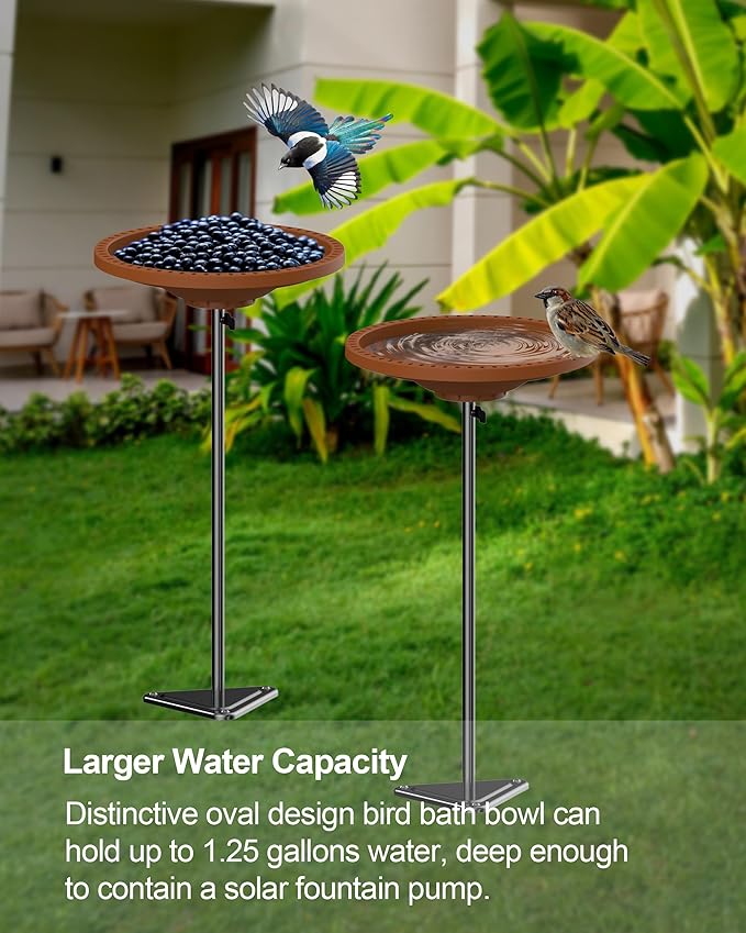 Bird Baths for Outdoors Heavy Duty, 38.5 in Detachable Birdbaths for The Garden Clearance, Bird Bath Bowl Spa & Birdfeeder with Metal Stake Stand for Outdoors Garden, Circle Style (Brown)