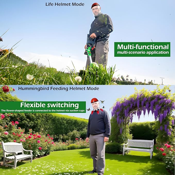 2025 Upgraded 2 Pack Hummingbird Feeder Helmet | Wearable Hummingbird Mask Feeder with Anti-Fog Lens & Bionic Flower | Adjustable for Adults & Teens Lightweight PVC Red