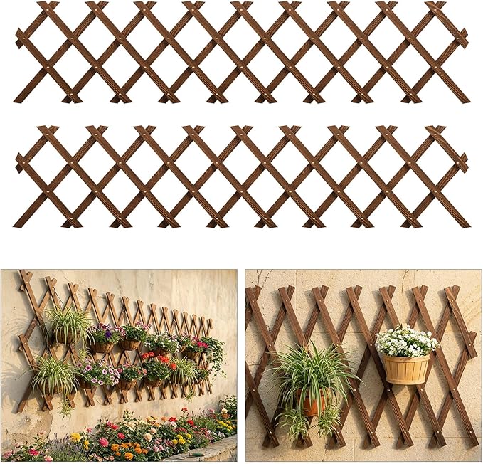 2 PCS Expandable Garden Trellis, 13.2" x 63" Trellis for Climbing Plants Outdoor, Wooden Lattice Fence Wall Panel Lattice Panels for Outside, for Climbing Plants Vine Ivy Rose Cucumbers Clematis