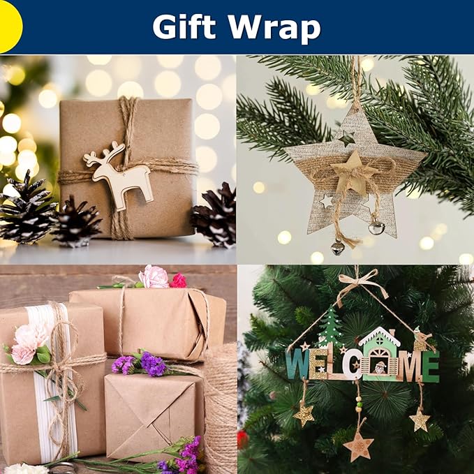 Vanhench 1800 Feet Natural Jute Twine String, Bulk Hemp Jute Rope Cord Twine for Crafts Gardening, Gift Wrapping Christmas, Arts & Crafts, Wedding Décor, Packing Material Burlap Ribbon (Brown)