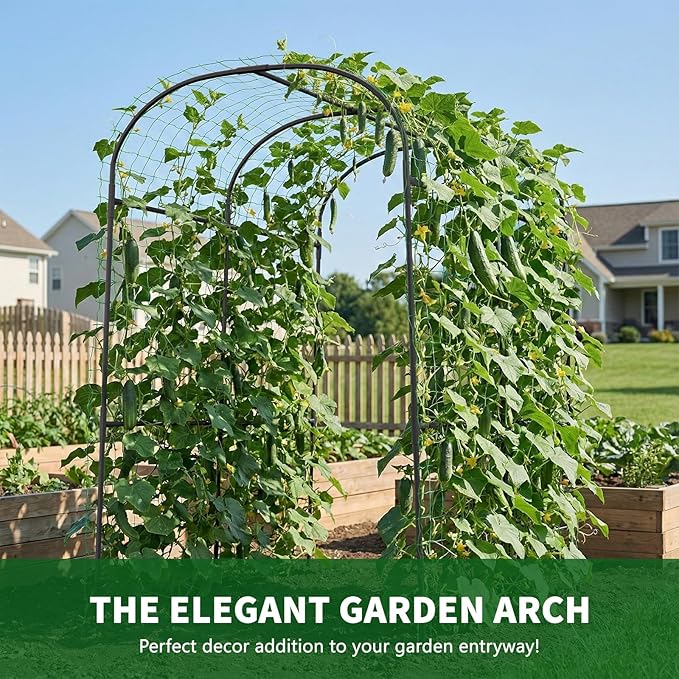 Tall Garden Arch Trellis for Climbing Plants, 83in Tall Metal Plant Support Trellis Archway for Climbing Plant Vegetables Cucumber, Outdoor Yard Lawn Garden Arch Tunnel Trellis