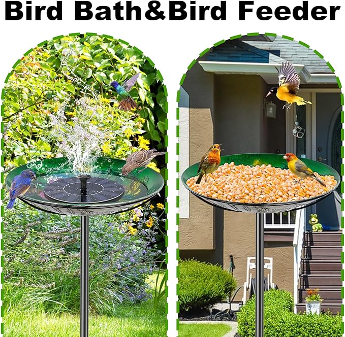 Metal Bird Bath for Outside, Vintage Freestanding Birdbaths & Birdfeeder, Bird Baths Feeder Bowl for Outdoors Garden Patio Yard Lawn Decor (Colorful Green)